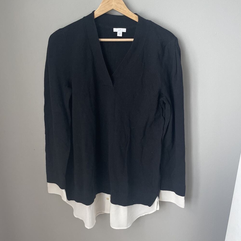 J. Jill Womens Black Blouse Size Medium V Neck Dress Shirt Workwear‎